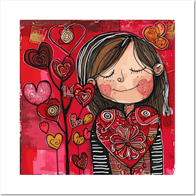 Kind Girl 2024 Valentines Day Drawing Wall Art by peculiarbutcute